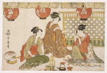  bij Peintre - trois dames assises avec des lanternes Kitagawa Utamaro ukiyo e Bijin GA